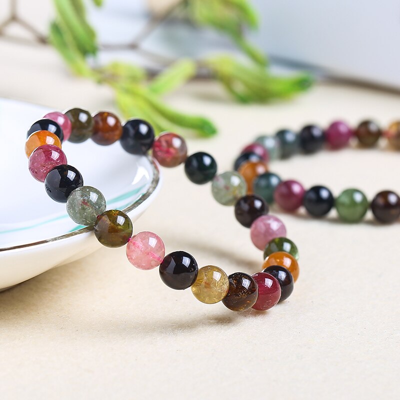 JD 7A Natural Colorful Tourmaline Bracelet Women Round Unique Natural Stone Beads Lucky Agate Bangles Carnelian Jewelry For Gift