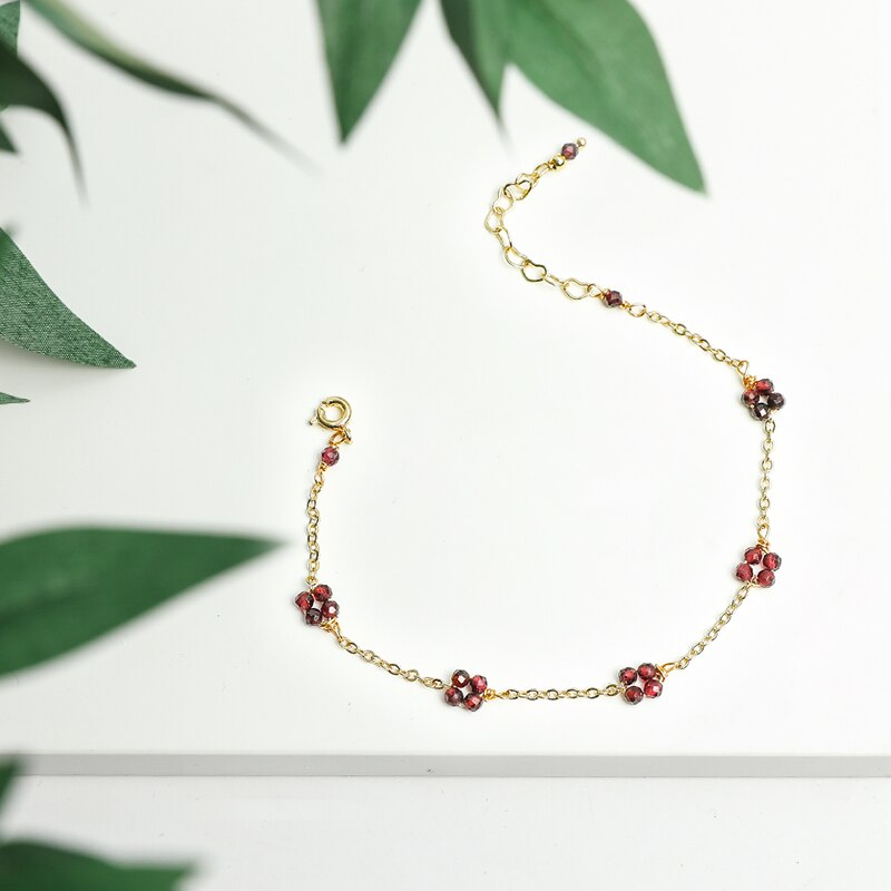 JD Gold Color Chain & Faceted Garnet Exquisite Bracelet Small Beads Minimalist Lucky Bracelets Wedding Party Jewelry Gift