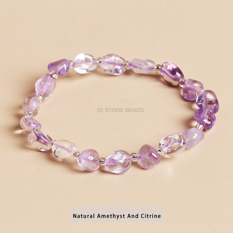 JD Natural Raw Crystal Peridot Chip Stone Beads Bracelets Women Smooth Irregular Amethyst Lemon Quartz Reiki Healing Bangles