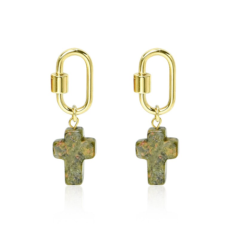 Change Better 1 Pair Fashion Natural Stone Cross Drop Earrings Women 2022 Vintage Rock Hoop Stainless Steel Gothic Jewelry Gift