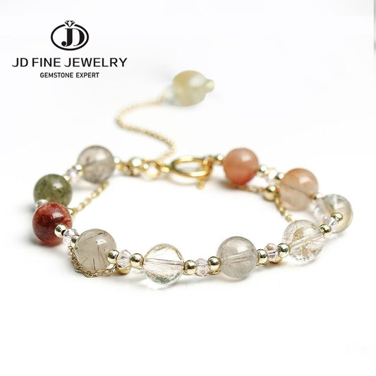 JD Natural Mixed Rutilated Quartz Crystal Bracelet For Women Girls   Trendy Gold Color Bracelet Feminine Adjustable Jewelry Gift