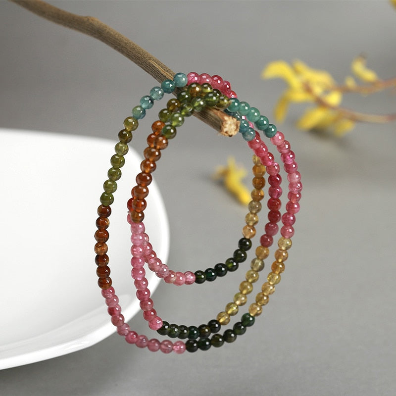 JD 4-5mm Natural Mix Tourmaline Multilayer Bracelet Natural Stone Bead Quartz Bracelet Women Men Fashion Semi-precious Jewelry