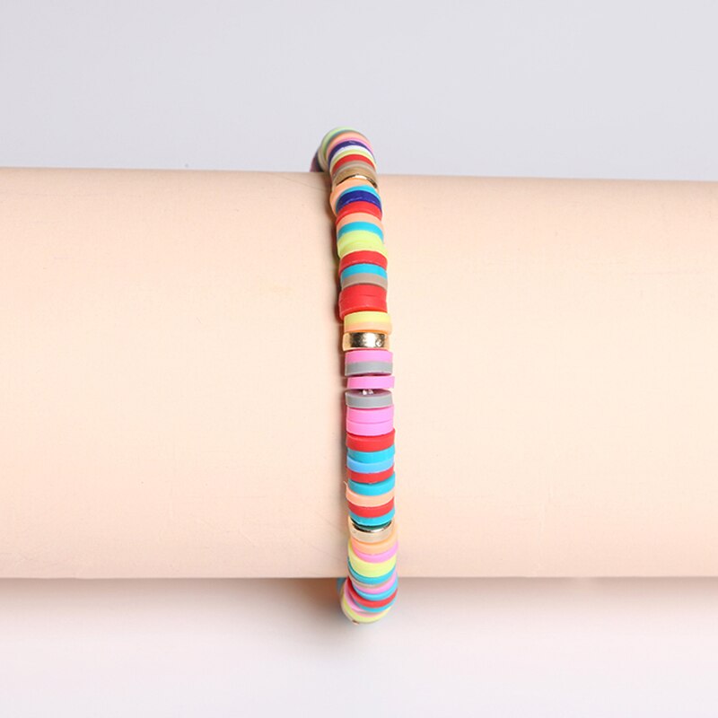 JD Full Color Polymer Clay Disc Beaded Bracelet For Women Fashion Fall Winter Jewelry High Quality Gold Color Beads Gift