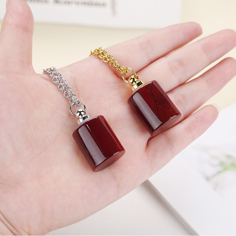 JD Essential Oil Diffuser Perfume Bottle Pendant Necklace Natural Tiger Eyes Stone Stainless Steel Jewelry Dropshipping 22Colors