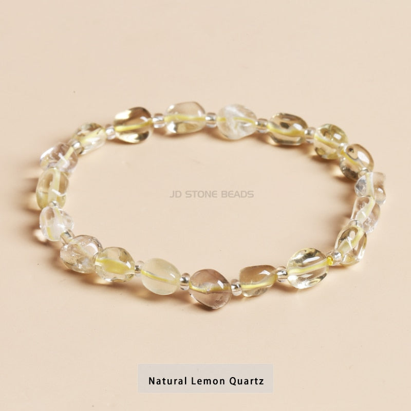 JD Natural Raw Crystal Peridot Chip Stone Beads Bracelets Women Smooth Irregular Amethyst Lemon Quartz Reiki Healing Bangles