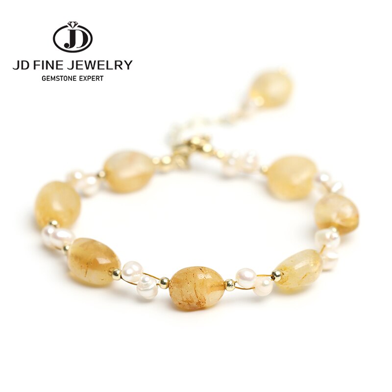 JD Natural Smooth Golden Rutilated Quartz Pearl Bead Bracelet Women Fashion Healing Crystal Adjustable Weave Chain Jewelry Gift