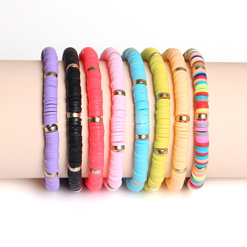 JD Full Color Polymer Clay Disc Beaded Bracelet For Women Fashion Fall Winter Jewelry High Quality Gold Color Beads Gift