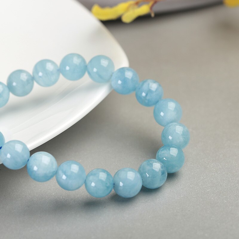 JD Natural Stone Aquamarine Beaded Bracelet Women Fashion Charm Blue Colored Energy Bead Elastic Bangles Female Jewelry Gifts