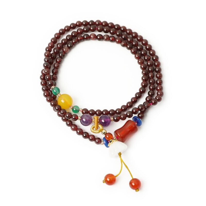 JD Multi-layer Garnet Beads Bracelet Wine Red Natural Stone Bangles Bracelet White Jade Flower Pendant for Women Unique Jewelry