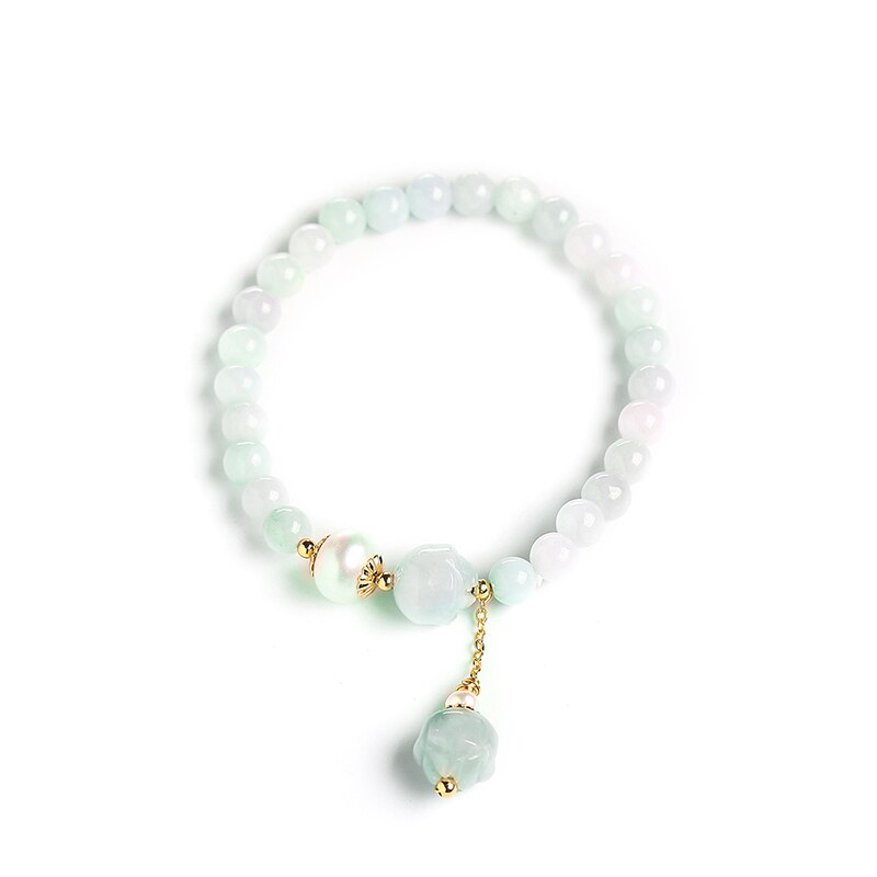 JD Natural Jade Emerald Beads Bracelet Elastic Bangle Charm Jewelry Yoga Water Drop Shell Flower Pendant Bracelet Woman