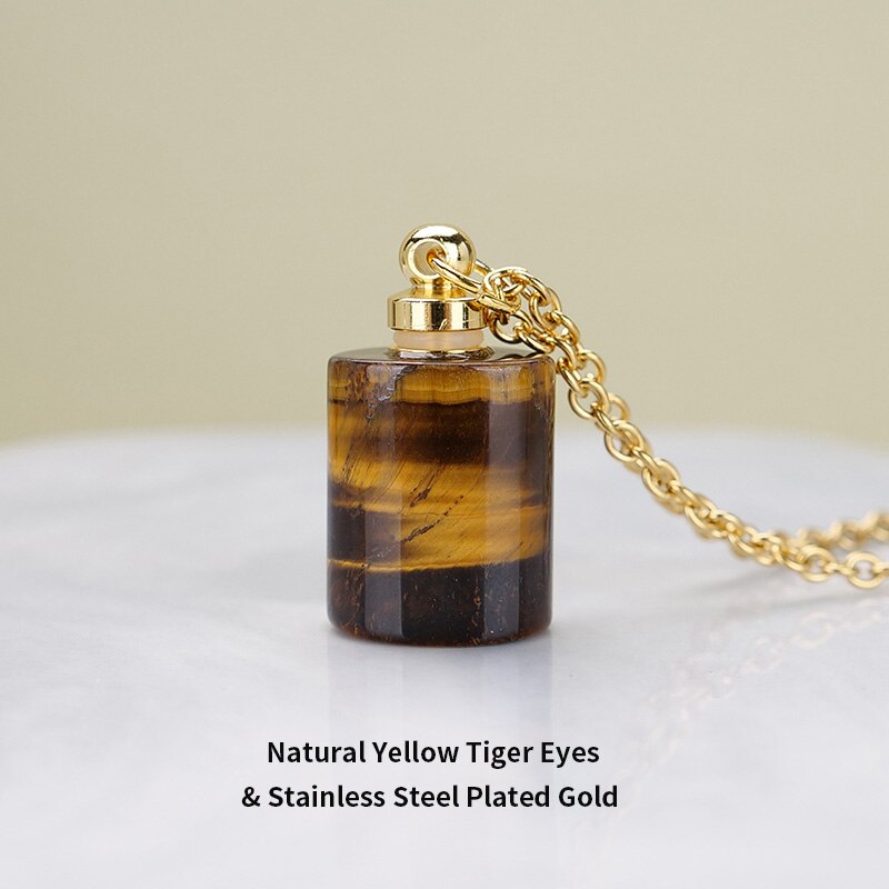 JD Essential Oil Diffuser Perfume Bottle Pendant Necklace Natural Tiger Eyes Stone Stainless Steel Jewelry Dropshipping 22Colors