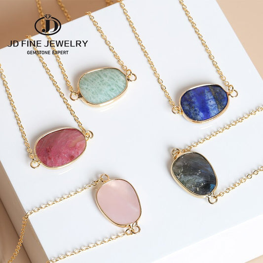 JD Natural Pink Quartz Pendant Elegant Multicolor Candy Faceted Crystal and Stone Pendant Necklace Fashion Women Girls