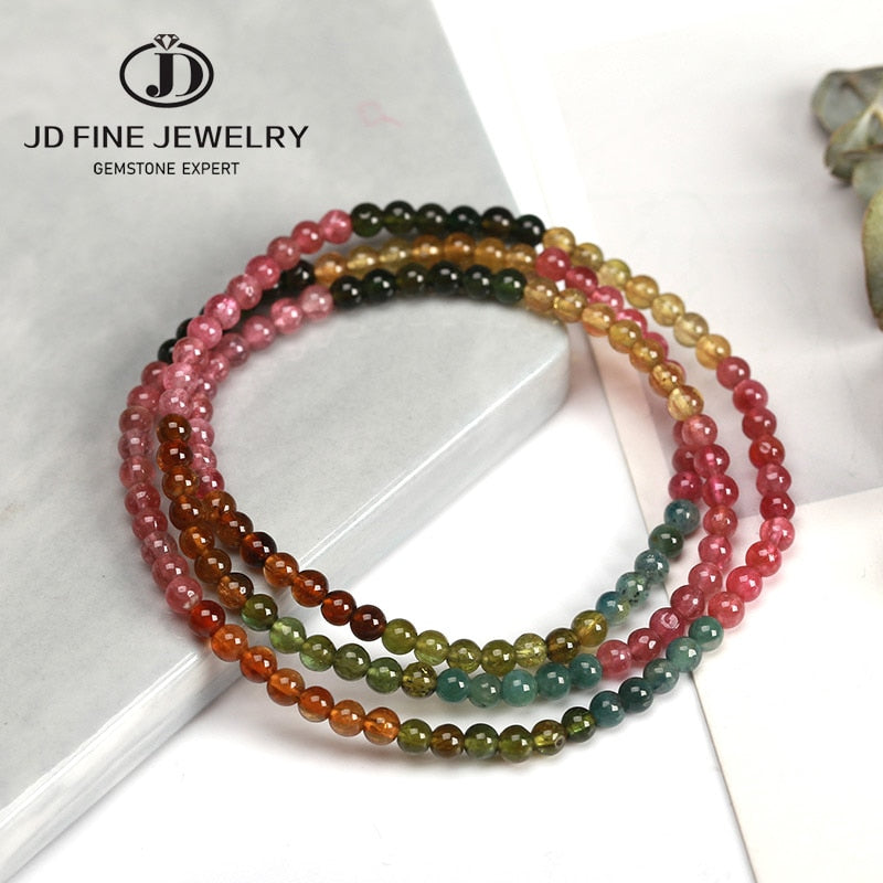 JD 4-5mm Natural Mix Tourmaline Multilayer Bracelet Natural Stone Bead Quartz Bracelet Women Men Fashion Semi-precious Jewelry