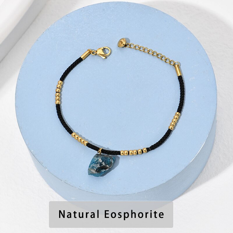 CHANGE BETTER Gold Color Stainless Steel Leather Adjustable Bracelet Women Trendy Natural Rough Crystal Charms Healing Bangles