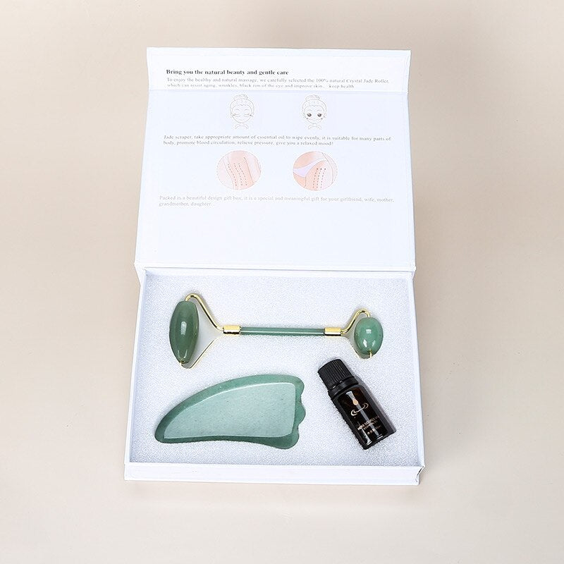 JD Rose Quartz Roller Face Lifting Tool Jade GuaSha Face Thin Massager Wrinkle Removal Guasha Tool Jade Facial Massager Therapy