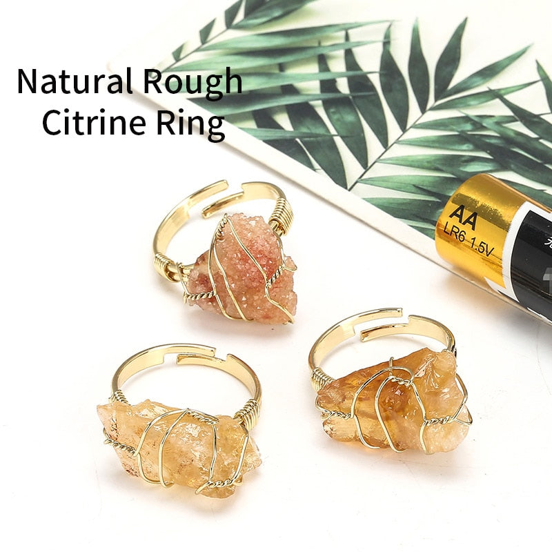 JD Natural Stone Irregular Wire Wrap Women Rings Healing Rough Stone Jewelry Fluorite Fashion Finger Ring Unique Jewelry Female