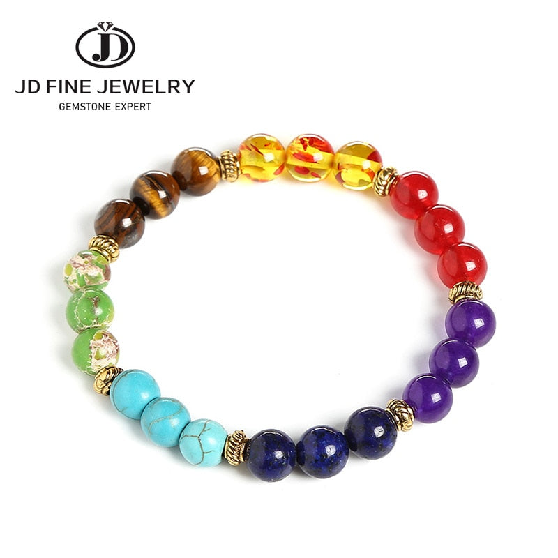 JD Natural Stone 7 Chakra Bracelets & Bangles Tiger Eye Bead Yoga Balance Bracelet Men Women Wristband Buddha Prayer Jewelry