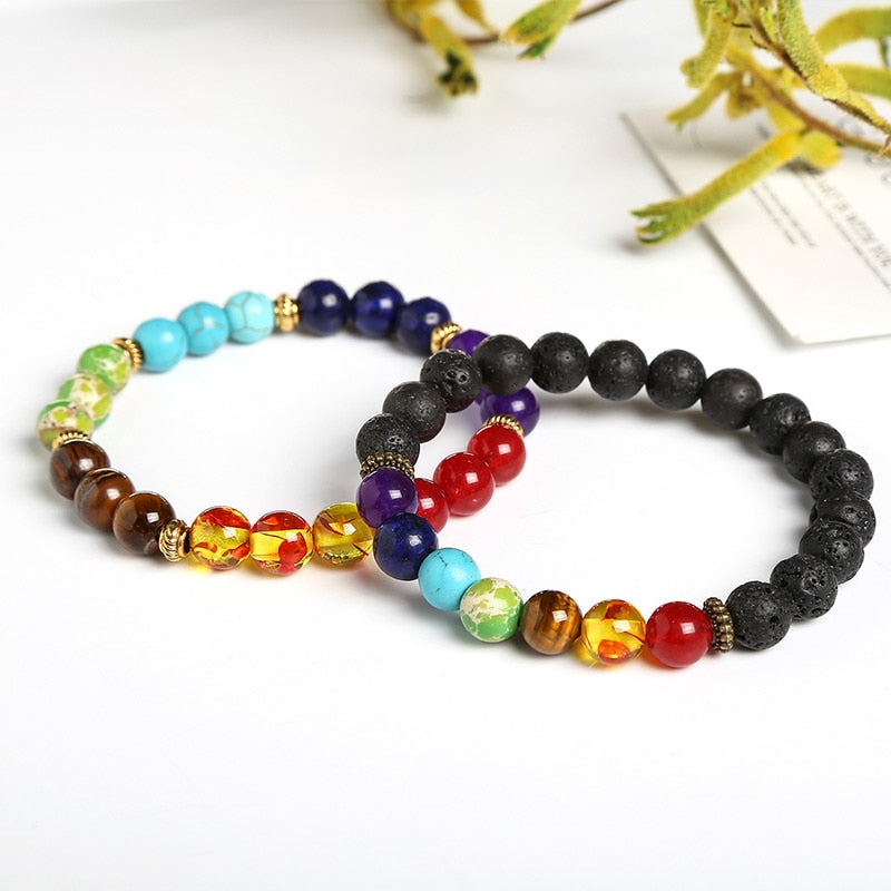 JD Natural Stone 7 Chakra Bracelets & Bangles Tiger Eye Bead Yoga Balance Bracelet Men Women Wristband Buddha Prayer Jewelry