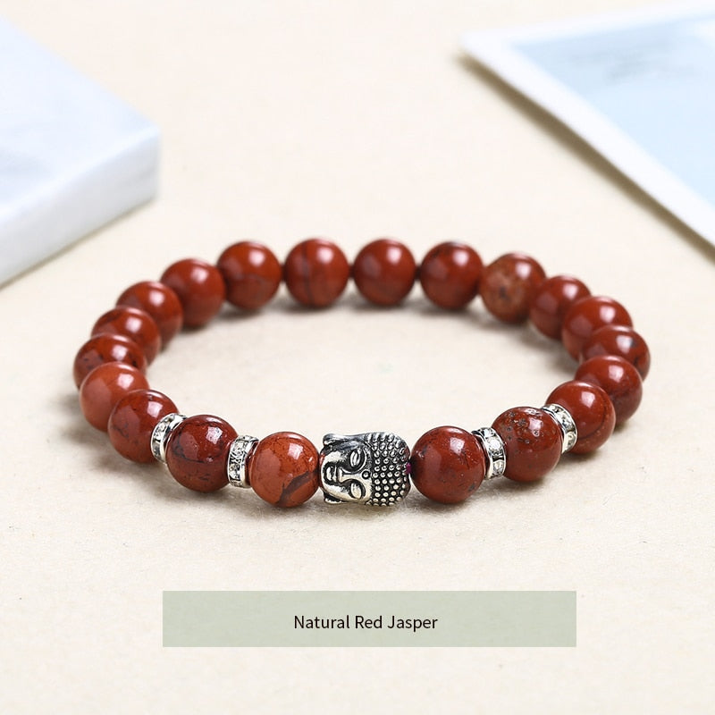 JD Buddha Head Tiger Eye Beaded Bracelet Men Women 8mm Natural Stone Chakra Yoga Prayer Bangles Vintage Elastic Charm Jewelry