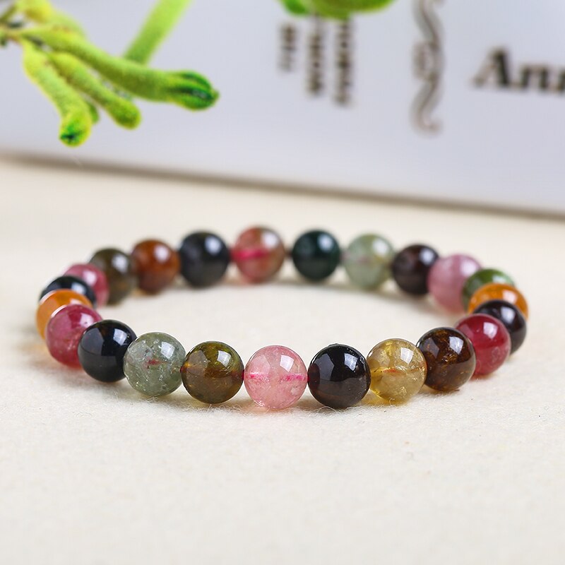 JD 7A Natural Colorful Tourmaline Bracelet Women Round Unique Natural Stone Beads Lucky Agate Bangles Carnelian Jewelry For Gift