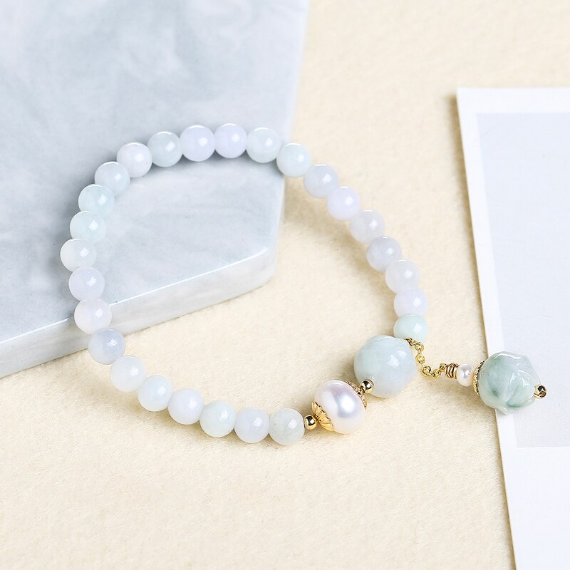 JD Natural Jade Emerald Beads Bracelet Elastic Bangle Charm Jewelry Yoga Water Drop Shell Flower Pendant Bracelet Woman