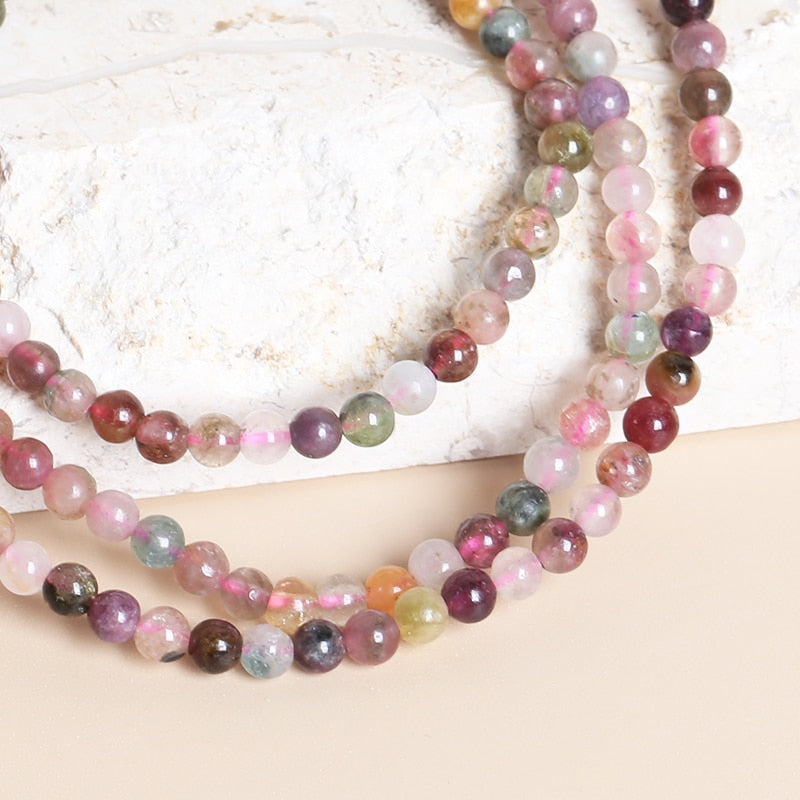 JD Natural Tourmaline Colorful Beads Bracelet Women Fashion 4mm Stone Rainbow Three Circle Energy Balance Wristband Jewelry