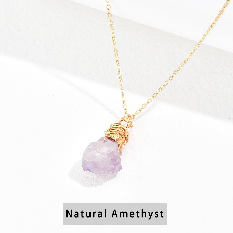 JD Natural Stone Amethyst Crystal Pendant Necklace Brazil Druzy Irregular Shape Lavender Semi-precious Handmade Jewelry Necklace
