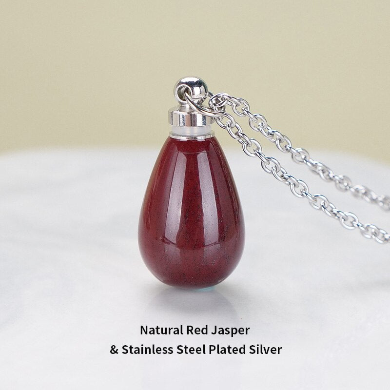 JD Natural Red Jasper Small Perfume Bottle Pendant Necklace Women Colorful Water Drop Essential Oil Bottle Charms Chain Choker