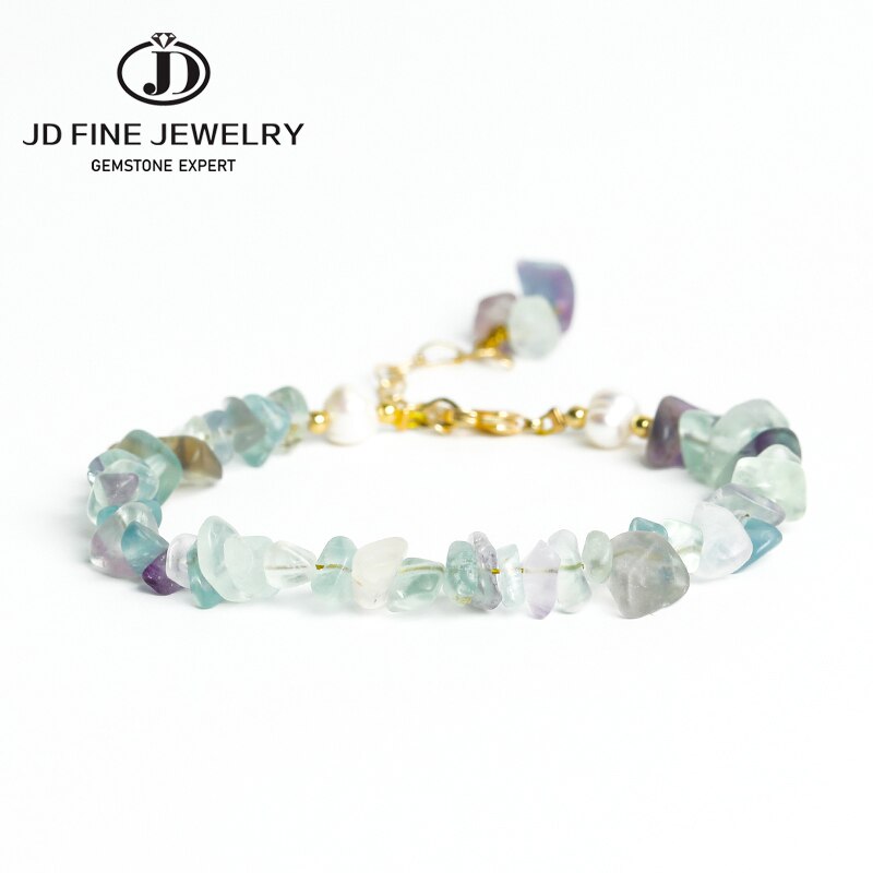 JD Natural Fluorite Crystal Gravel Stone Bracelets women Adjustable Gold Color Chain Chip Beads Bangles Handmade Wrist Jewelry