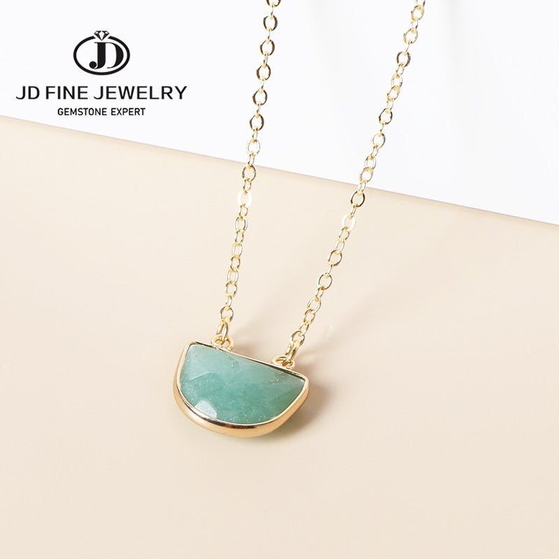 JD Geometric Lapis Lazuli Aventurine Pink Crystal Dalmatian Jasper Clavicle Chain Necklace Pendant For Women Gift 46+5cm