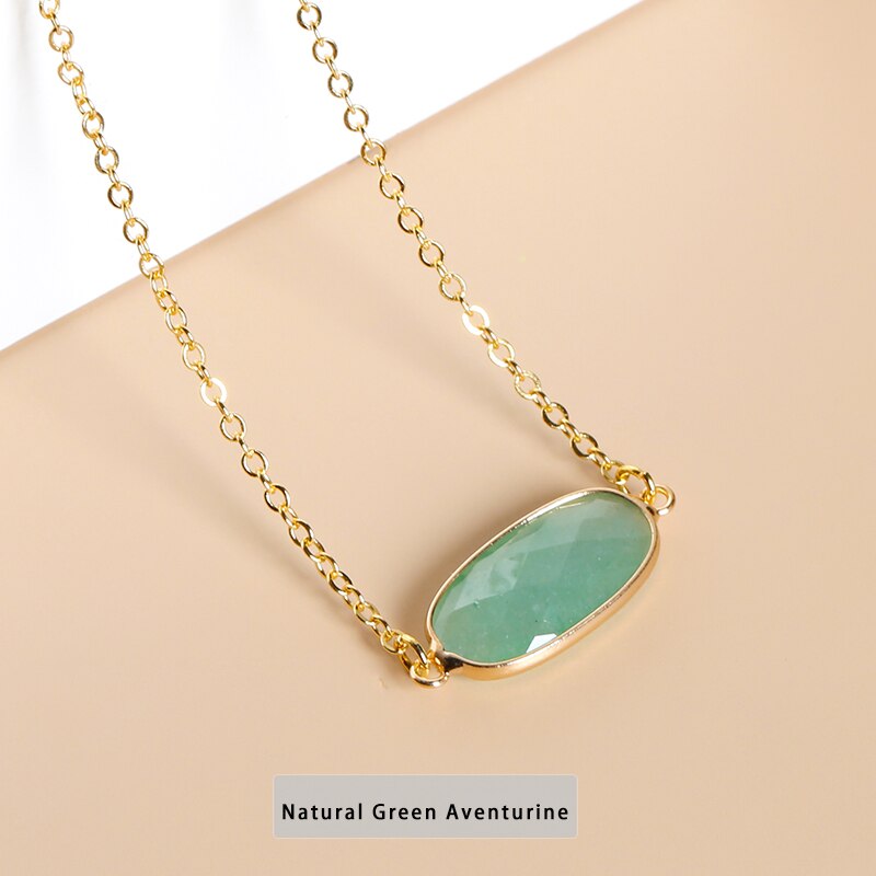 JD Natural Stone Pendant Double Hole Flash Labradorite Lapis Lazuli Oval Necklace Gold Color Charm Jewelry Making DIY Necklace