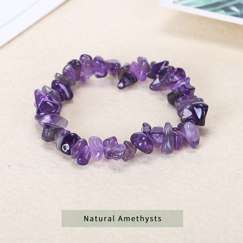 JD Natural Crystal Amethysts Chip Beads Bracelet Irregular Gravel Quartz Bangles Healing Charm Gifts for Women Men Wrist Jewelry