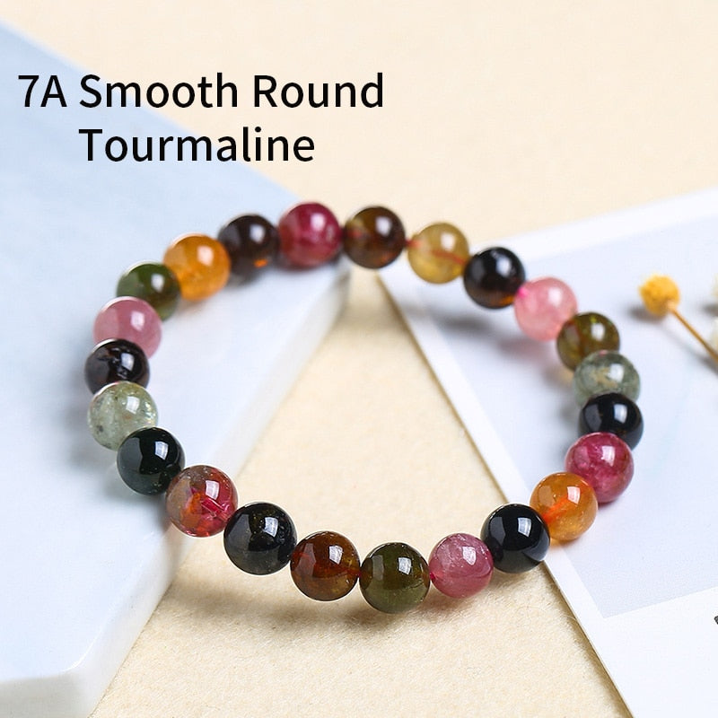 JD 7A Natural Colorful Tourmaline Bracelet Women Round Unique Natural Stone Beads Lucky Agate Bangles Carnelian Jewelry For Gift