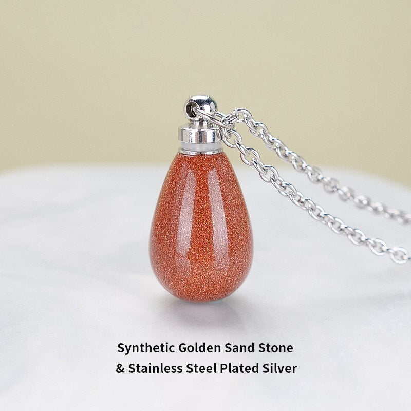 JD Natural Red Jasper Small Perfume Bottle Pendant Necklace Women Colorful Water Drop Essential Oil Bottle Charms Chain Choker