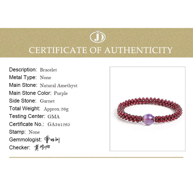 JD 3mm Natural Stone Red Garnet Beaded Bracelet Women Elegant Amethyst Red Agate Rope Braid Lucky Bangles Yoga Energy Wrist Gift