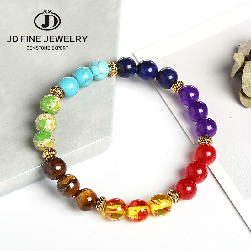 JD Natural Stone 7 Chakra Bracelets & Bangles Tiger Eye Bead Yoga Balance Bracelet Men Women Wristband Buddha Prayer Jewelry