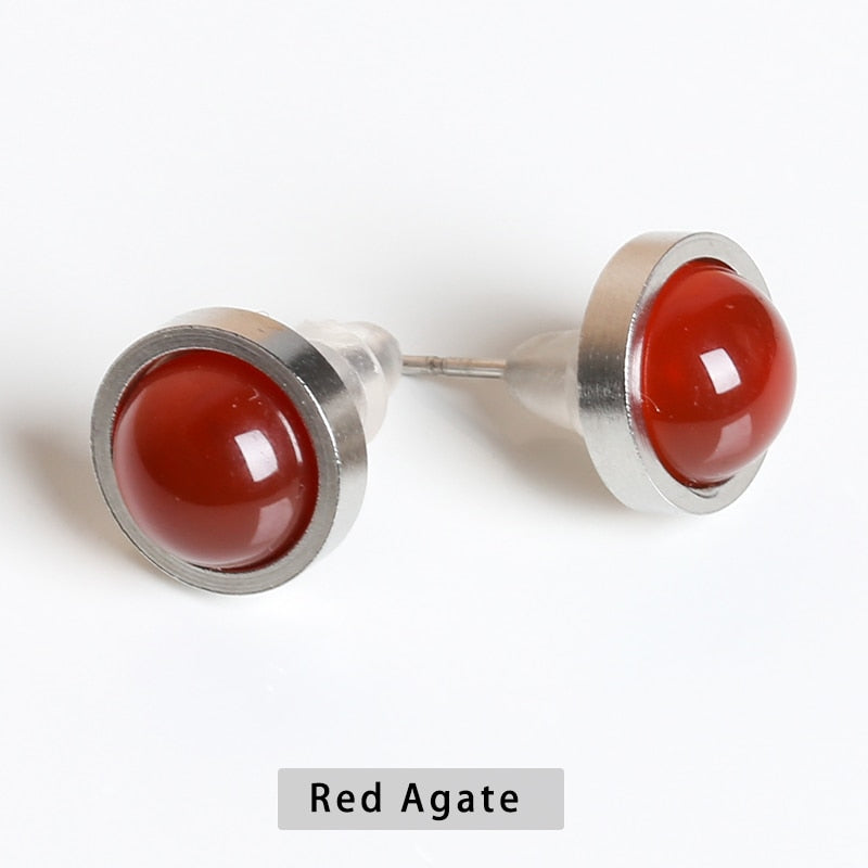 CHANGE BETTER Handmade Lovely 10mm Natural Stone Stud Earrings Stainless Steel Earrings Tiger Eyes Agate Women Jewelry OLstyle