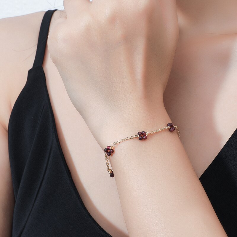 JD Gold Color Chain & Faceted Garnet Exquisite Bracelet Small Beads Minimalist Lucky Bracelets Wedding Party Jewelry Gift