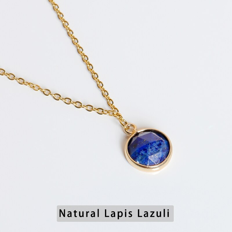 JD Natural Stone Blue Amazonite Lapis Lazuli Faceted Pendant Necklaces Women Simple Gold Color Stainless Steel Choker Jewelry