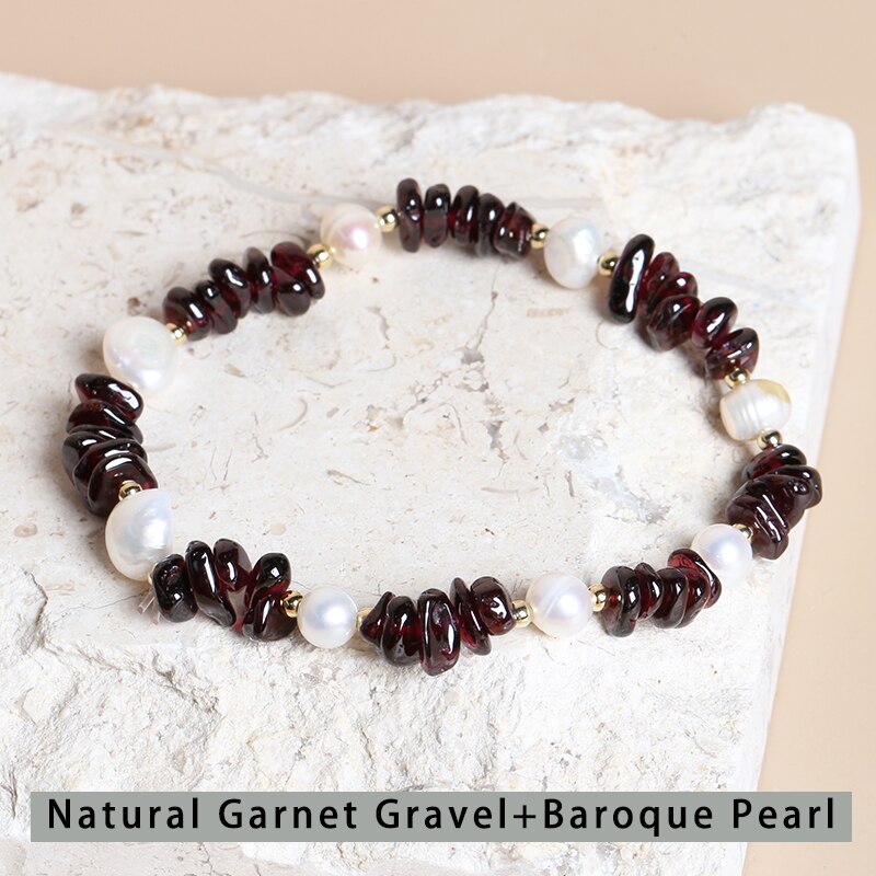 JD Natural Stone Irregular Crystal Stretch Chip Beads Bracelet Garnet Freshwater Pearl Bracelets Bangles For Lady Wholesale