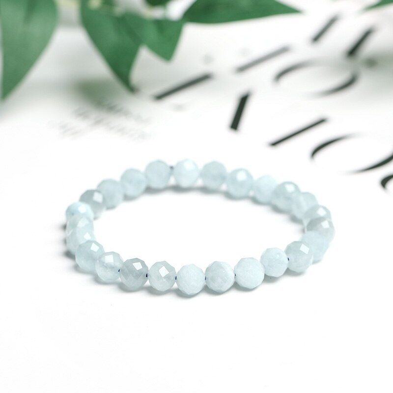 JD Natural Stone Aquamarine Beaded Bracelet Women Fashion Charm Blue Colored Energy Bead Elastic Bangles Female Jewelry Gifts