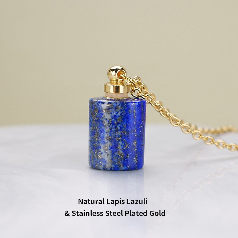 JD Essential Oil Diffuser Perfume Bottle Pendant Necklace Natural Tiger Eyes Stone Stainless Steel Jewelry Dropshipping 22Colors