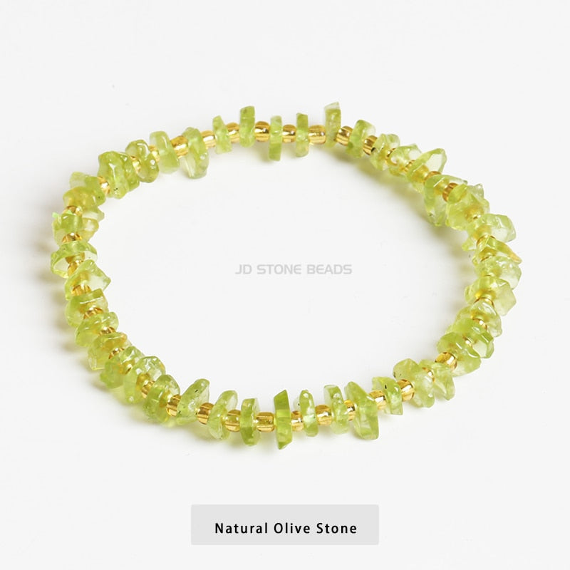 JD Natural Raw Crystal Peridot Chip Stone Beads Bracelets Women Smooth Irregular Amethyst Lemon Quartz Reiki Healing Bangles