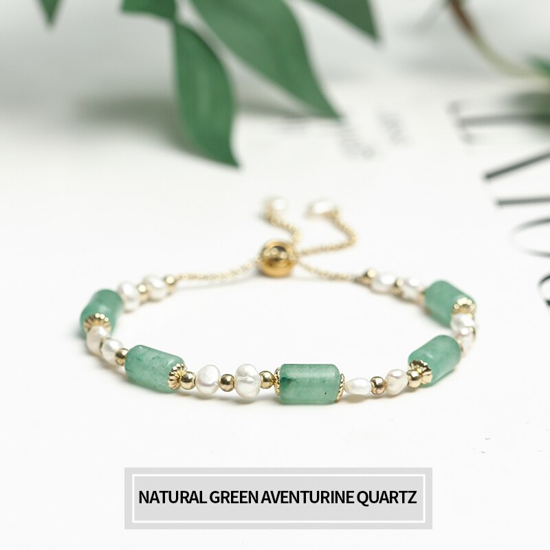 JD Retro Fashion Natural Pearl Crystal Quartz Aventurine Temperament Bracelet for Woman New Lucky Cuff Bracelet Anniversary Gift