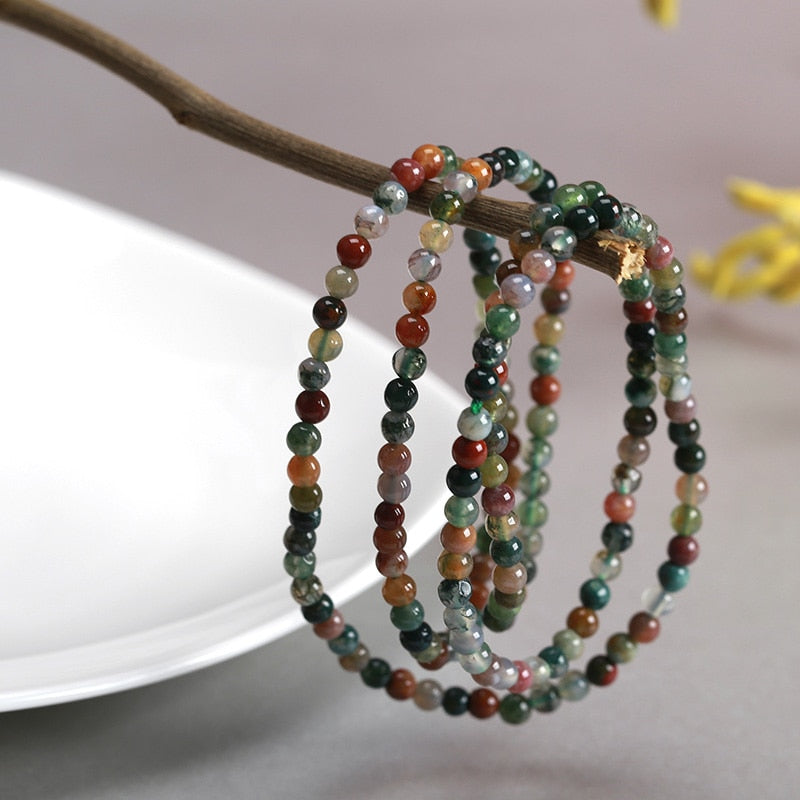 JD 6-7mm Natural Indian Agate Tourmaline Color Crystal Bracelet Buddha Beads Natural Stone Made Colorful Good Quality Multilayer