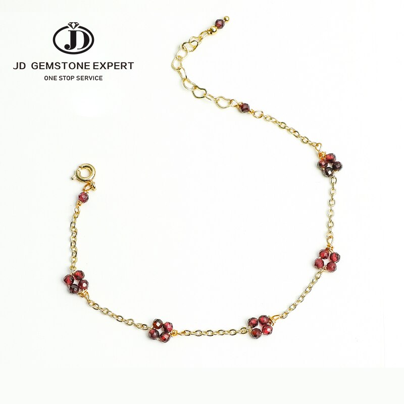 JD Gold Color Chain & Faceted Garnet Exquisite Bracelet Small Beads Minimalist Lucky Bracelets Wedding Party Jewelry Gift