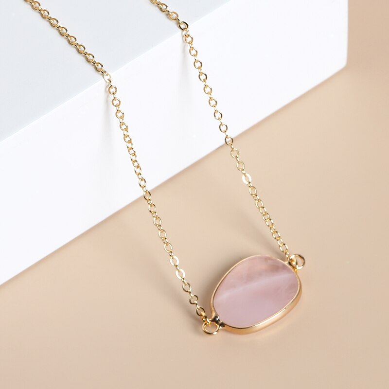 JD Natural Pink Quartz Pendant Elegant Multicolor Candy Faceted Crystal and Stone Pendant Necklace Fashion Women Girls