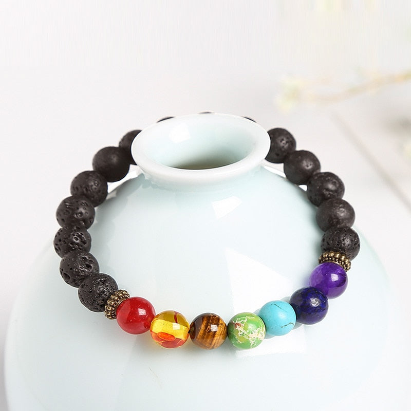 JD Natural Stone 7 Chakra Bracelets & Bangles Tiger Eye Bead Yoga Balance Bracelet Men Women Wristband Buddha Prayer Jewelry