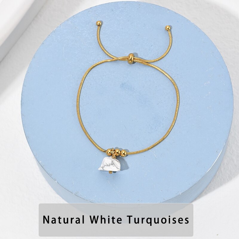 CHANGE BETTER Simple Design Stainless Steel Adjustable Bracelet Women Raw Crystal Stone Pendant Snake Chain Bangles Reiki Gift