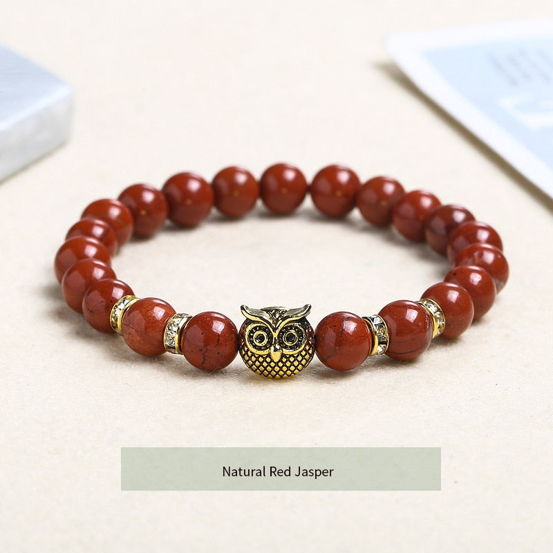 JD Natural Stone Yellow Tiger Eye Beaded Bracelet Men Women Gold Color Owl Energy Yoga Elastic Buddha Bangles Charm Jewelry Gift